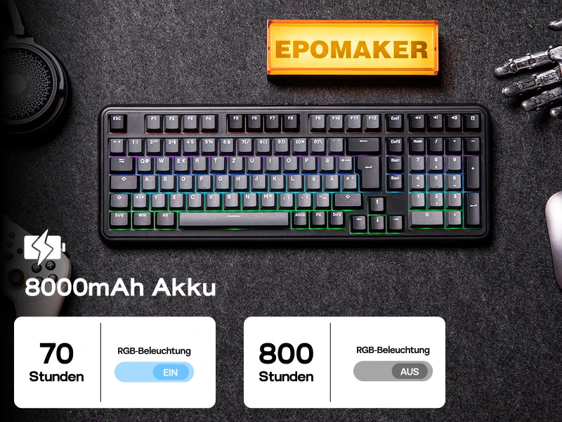 ISO-DE Layout EPOMAKER TH99 QWERTZ Layout 96% Creamy Gasket Wired/Bluetooth/2.4G Wireless Mechanical Keyboard with Knob/Numpad