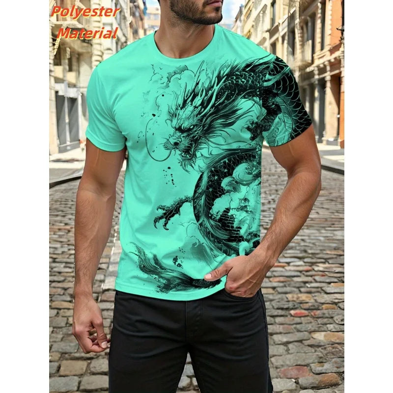 Vintage Chinese Dragon Men's T Shirt For Men Cool Animal Pattern 3D Print T-Shirts Summer Short Sleeve Tees Fashion Tops Tees