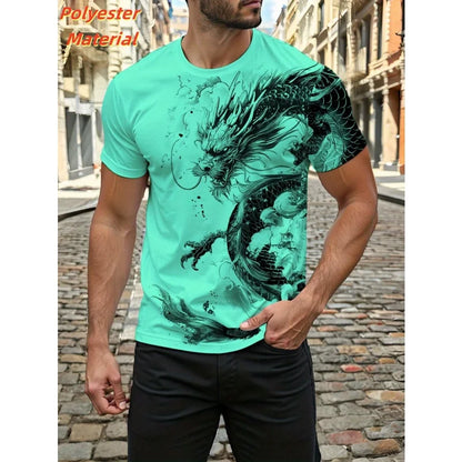 Vintage Chinese Dragon Men's T Shirt For Men Cool Animal Pattern 3D Print T-Shirts Summer Short Sleeve Tees Fashion Tops Tees
