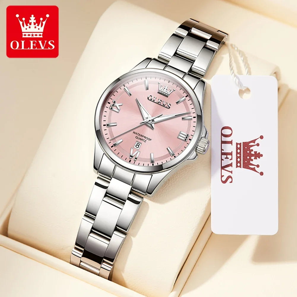 OLEVS 3668 Women Watch Luxury Original Waterproof Stainless Steel Quartz Watch Roman Automatic Date Women Watch Reloj Para Mujer