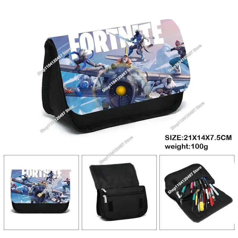 Estojo Fortnite Battle Royale para crianças, caixa de arrumação de canetas com design cartoon, material escolar, presente de aniversário