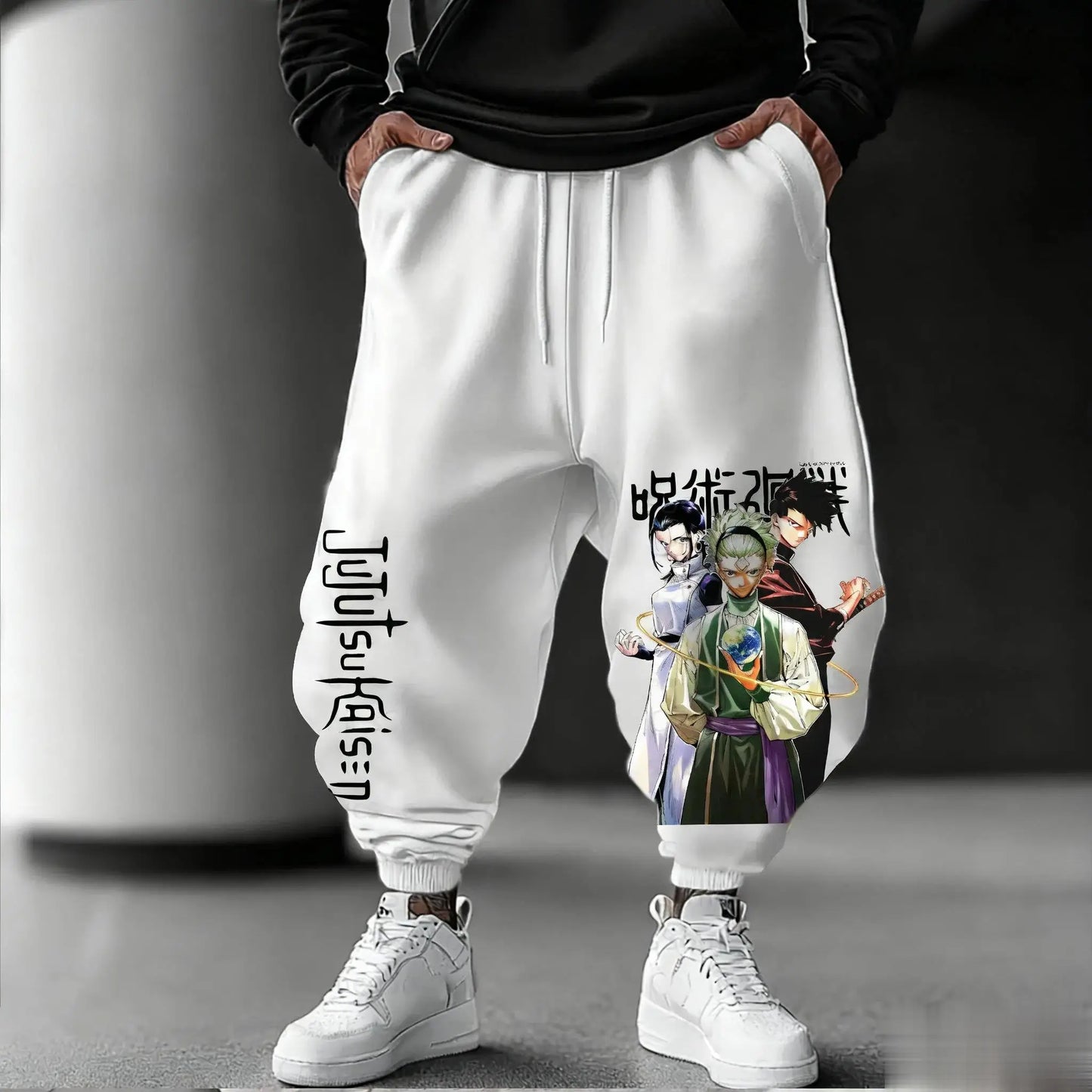 Calças de fato de treino largas para homem Jujutsu Kaisen, estilo casual, com estampado de anime japonês, streetwear gráfico, calças hip hop, roupa Y2K