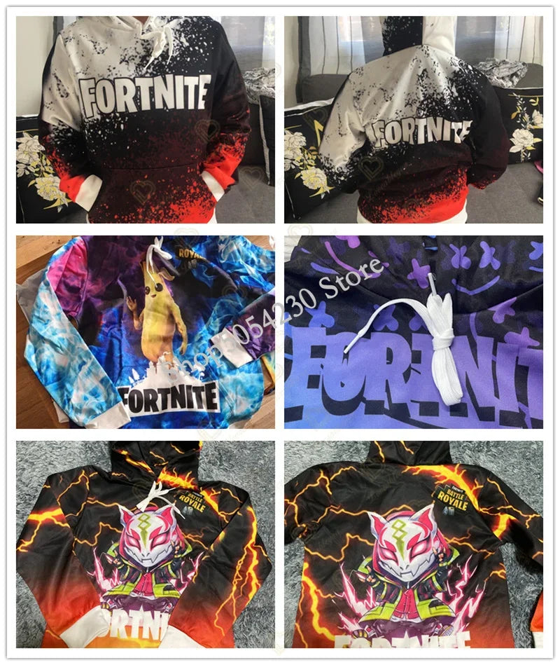 Sweatshirt Fortnite para Crianças Victory Royale 3D com Capuz Estampado para Homem, Mulher e Criança, Pullover Streetwear Gaming para Presentes de Aniversário