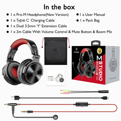 OneOdio 110H kabelloses Bluetooth 5.2 Gaming-Headset – 110H Akkulaufzeit, Over-Ear-Kopfhörer mit tiefem Bass und Mikrofon, kabelgebundenes & kabelloses 2-in-1-Headset für PC und PS4