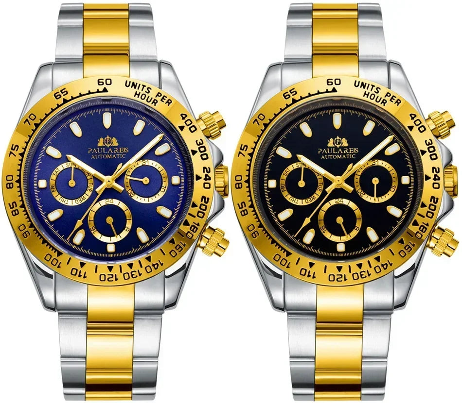 Automatic Watches for Men Mechanical Self Weind Gold Stainless Steel Glacier Ice Blue Chestnut Brown Bezel Reloj Hombre Baratos