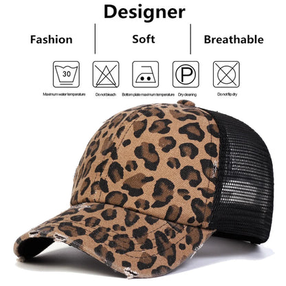 Unisex-Baseballmützen mit Leopardenmuster, Lochstickerei, Netz, für Frühling und Herbst, Outdoor, verstellbar, Freizeitmützen, Sonnenschutzmützen, Sportmützen