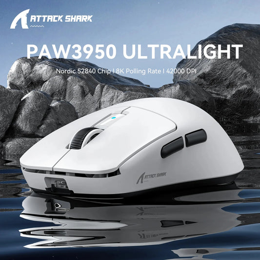 Attack Shark R6 leichte kabellose Gaming-Maus, Computermaus mit PAW 3950Max Sensor und Nordic 52480, 8KHz Polling