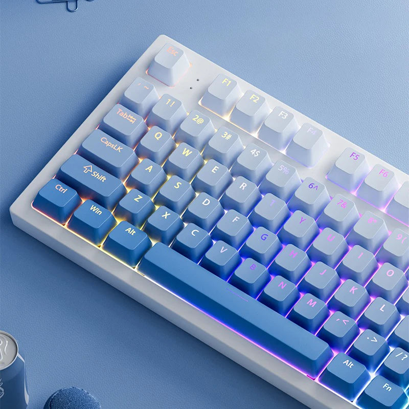 Teclas Gamer RGB retroiluminadas em degradé para teclado mecânico com switch MX, perfil OEM, PBT, branco e azul, layout ISO, teclas DIY