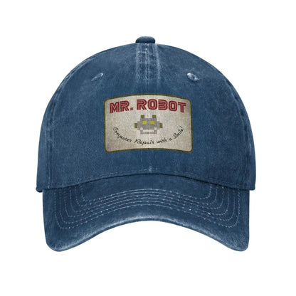 Computer mit Sourires Anime Funny Mr Robot Individuell gestaltete Retro-Cowboy-Baseballkappen für Herren aus Denim, Sonnenhut, Hip-Hop-Kappe