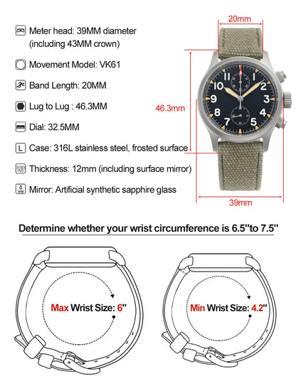 Militado ML1868 Watch VK61 Quartz Movement 100m Waterproof Watches Men Stainless Steel Chronograph Sapphire Crystal Wristwatch