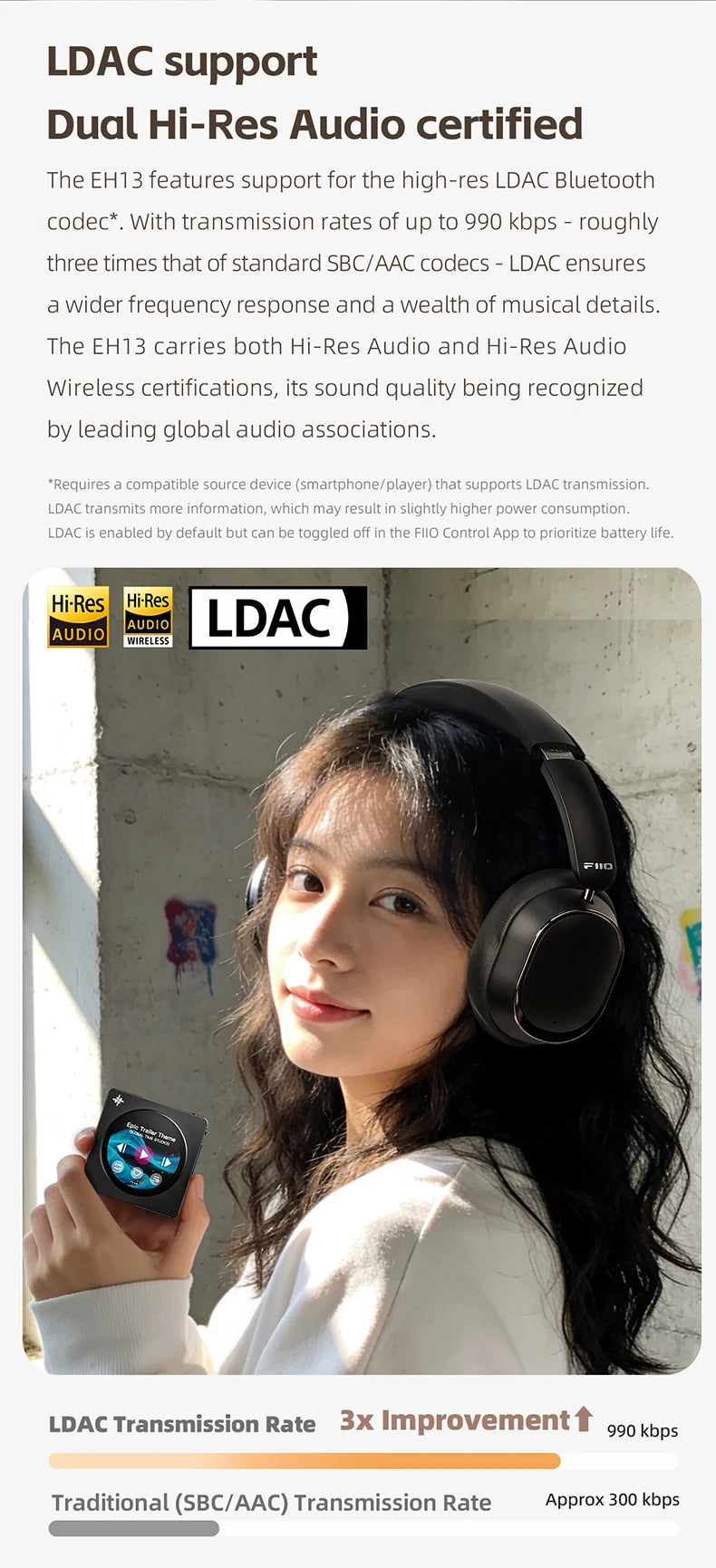 FiiO EH13 Wireless Noise Cancelling Headphones,Hybrid ANC Bluetooth Over-Ear Headphones, 45H Playtime,Headphones for Travel/Game
