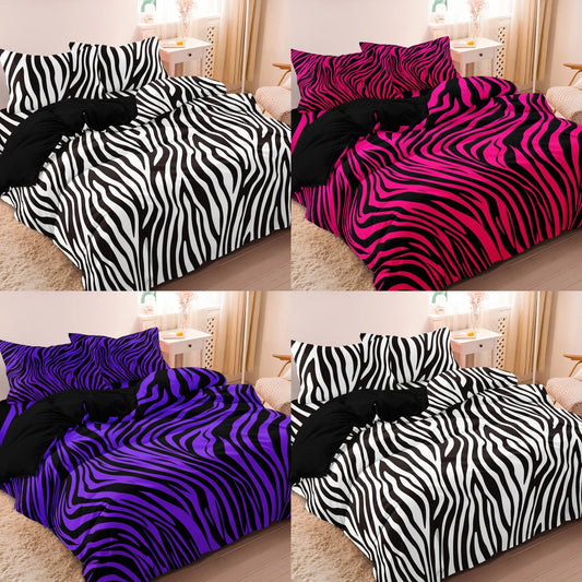 Juego de cama de 3 piezas, estampado de cebra rojo rosa y estampado de leopardo, set de funda nórdica con impresión digital, impresión digital, para uso familiar, hotel y dormitorio