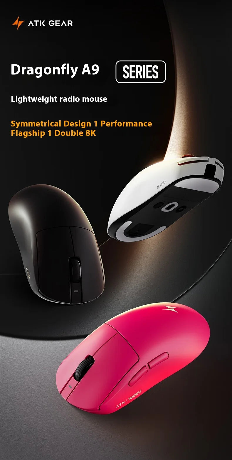 ATK A9 Plus Gaming Mouse Wireless A9/A9 SE/A9 Pro Tri Mode 8K Gaming Mouse Lightweight A9 Ultimate E-sports PC Gift Customized
