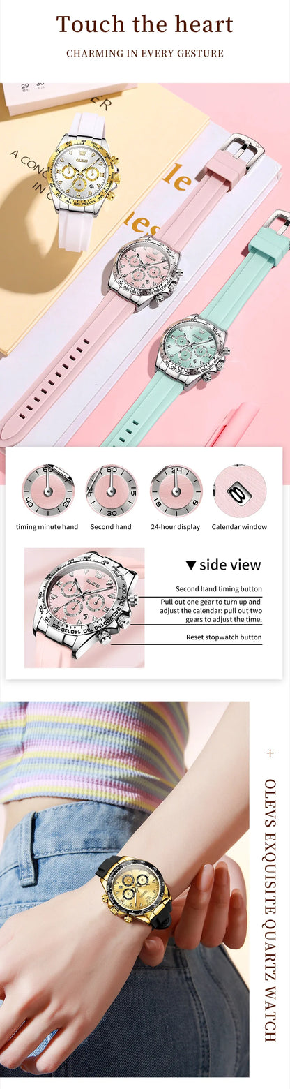 OLEVS 5618 Woman Watch Silicone Strap Luxury Brand Original Quartz Watch for Women Auto Date Waterproof Chronograph Ladies Clock