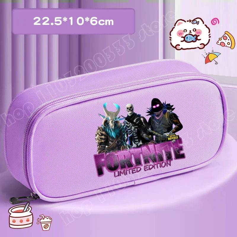 Fortnite Pencil Case Cartoon Character Print Pencil Pouch Canvas Stationery Bag Fashion Student Stationery Box Birthday Gifts