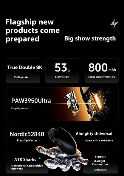 ATK A9 Plus Gaming Mouse Wireless A9/A9 SE/A9 Pro Tri Mode 8K Gaming Mouse Lightweight A9 Ultimate E-sports PC Gift Customized