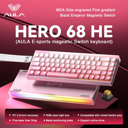 Teclado mecânico gaming com fios AULA HERO68 HE, switches magnéticos, Rapid Trigger, taxa de polling 8K, RGB, para esports