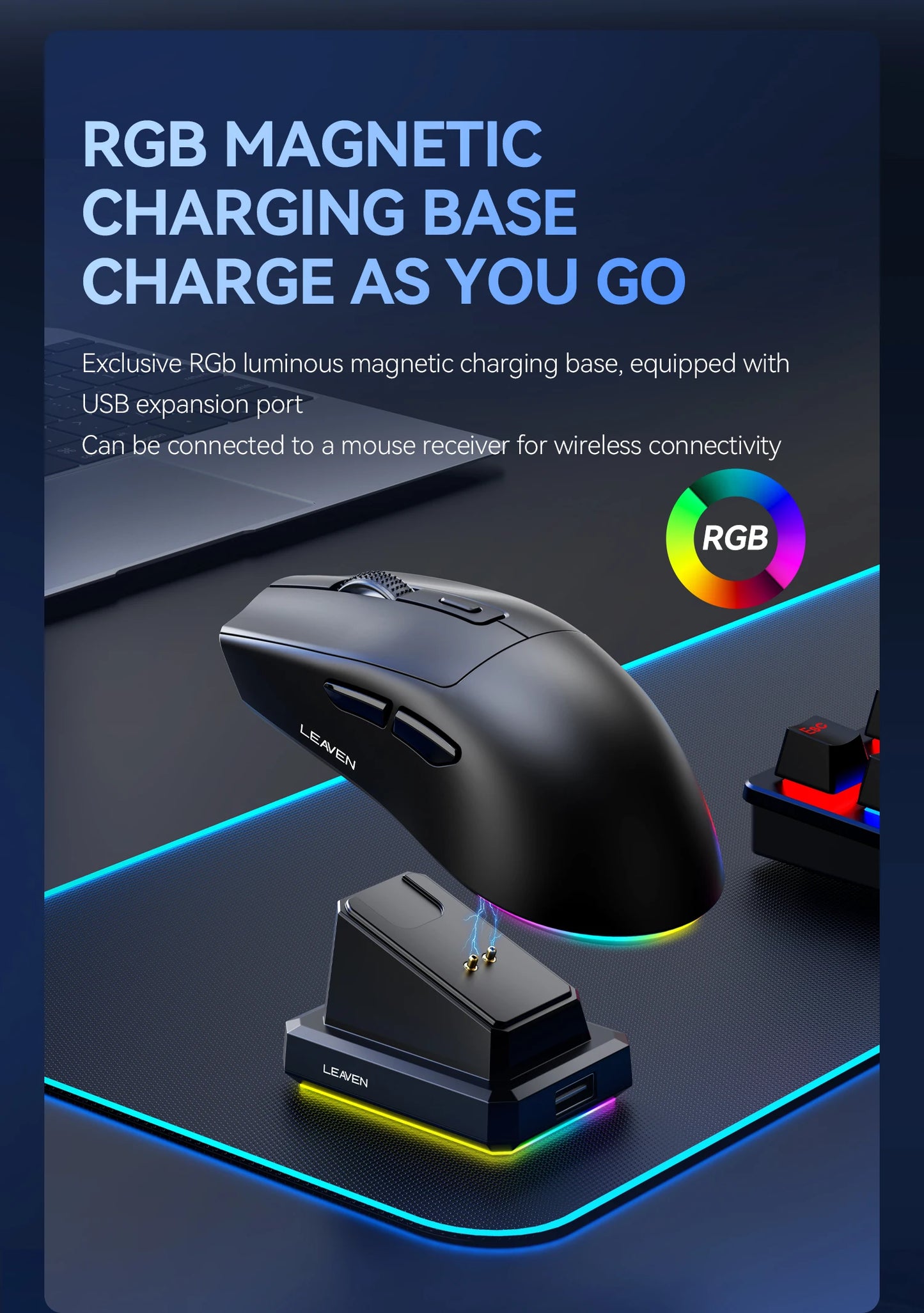X3 Wireless Bluetooth Mouse 2.4G Dual-Mode Connection, DPI Adjustable, Lightweight Gaming Mouse, RGB Light, 300mAh Battery Capacity