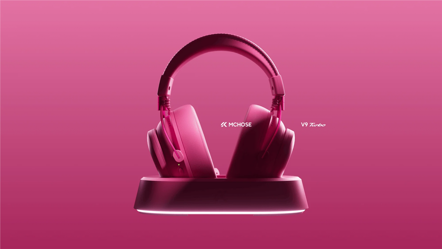 Cuffie gaming wireless MCHOSE V9 Turbo 7.1 Surround Sound RGB Esports con driver da 60mm, microfono con cancellazione del rumore e base di ricarica