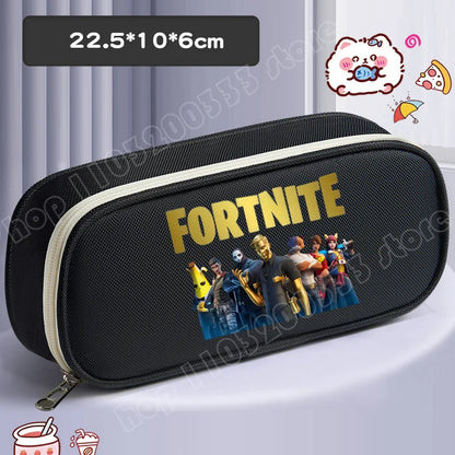 Fortnite Pencil Case Cartoon Character Print Pencil Pouch Canvas Stationery Bag Fashion Student Stationery Box Birthday Gifts