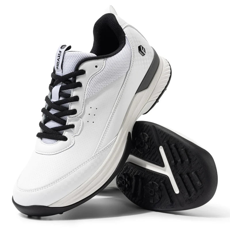 FitVille Wide Design Men's Golf Shoes Professional Outdoor Water Resistant Anti-slip Sport Shoes for Course with Spikes