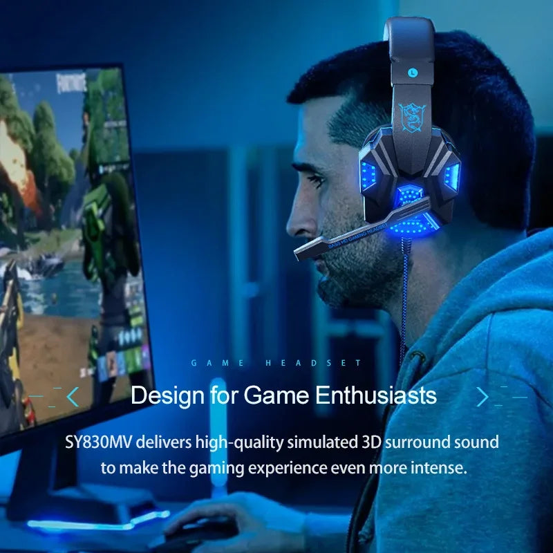 Cuffie da gaming RGB HOMEFISH SY830MV con microfono – Cuffie da gaming over-ear cablate per PC, PS5, Xbox e Nintendo Switch, headset eSports leggero con audio surround 3D