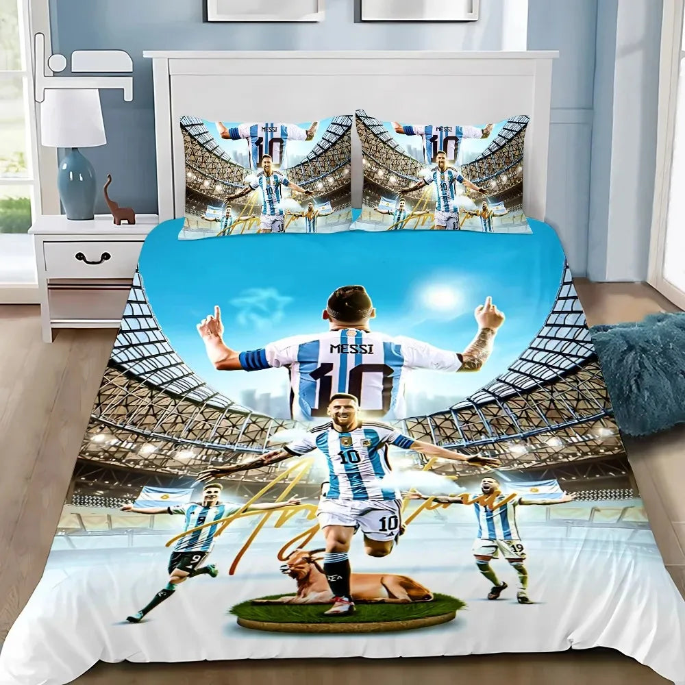 Conjunto de Roupa de Cama Estrela de Futebol M-messis com Capa de Edredão e Fronha para Adulto, Rapaz e Rapariga, Decoração de Quarto Infantil, Tamanho Individual, Duplo e Grande