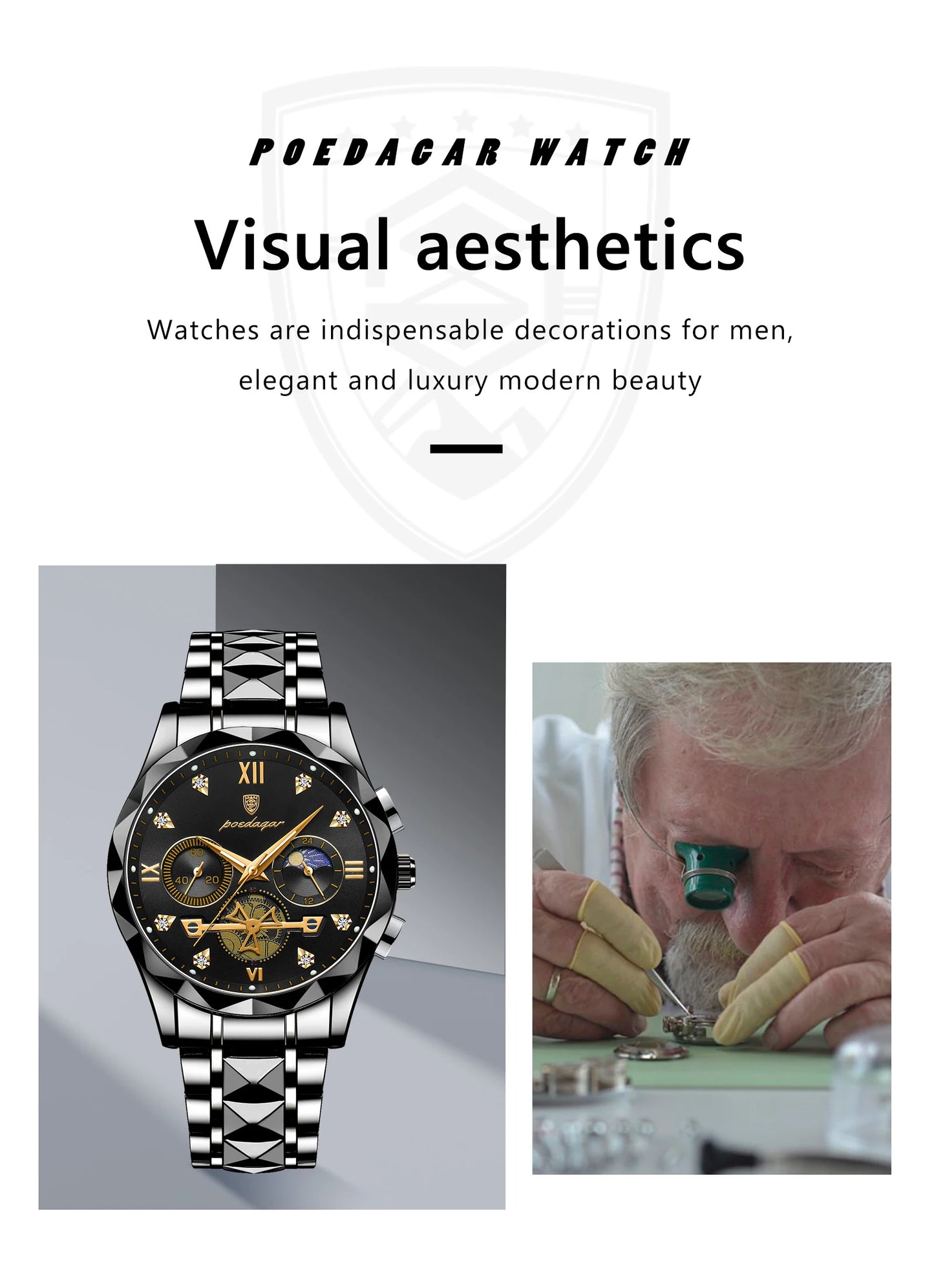 POEDAGAR Top High Quality Man Wristwatch Stainless Steel Chronograph Business Men Watch Waterproof Luminous Quartz Men's Watches