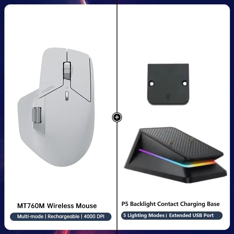 Rapoo MT760/MT760Mini Multi-mode Rechargeable Wireless Bluetooth Mouse Ergonomic 4000 DPI Supports Up to 4 Devices Office Mice