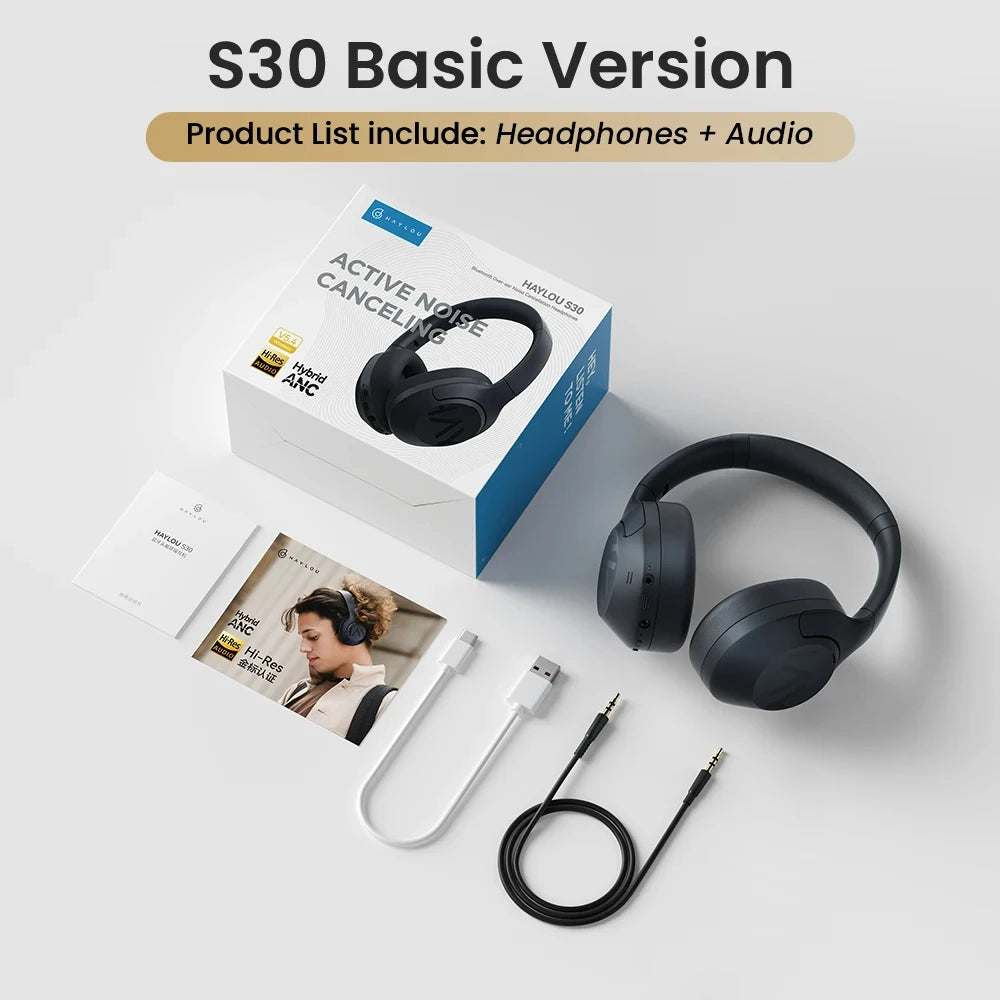 HAYLOU S30 Wireless Bluetooth 5.4 Headphones – 43dB Adaptive Noise Cancelling ANC Headset, 40mm Drivers, 80H Playtime, Hi-Res Audio Over-Ear Headphones