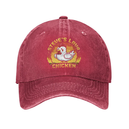 Унисекс шапка „Chicken Jockey Lava Chicken Print Steves“ – модна бейзболна шапка с ефект на износеност и измито покритие, с регулируема големина