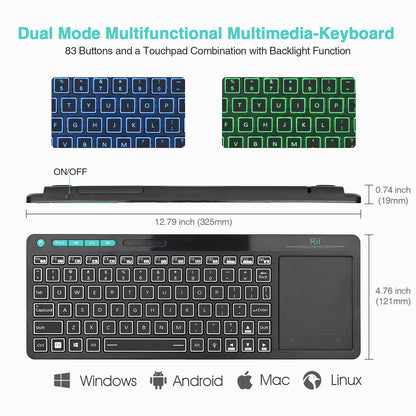 Rii K18S BT And 2.4GHz Wireless RU Mini Keyboard Backlight Touchpad Air Mouse for Android Box Smart TV Windows