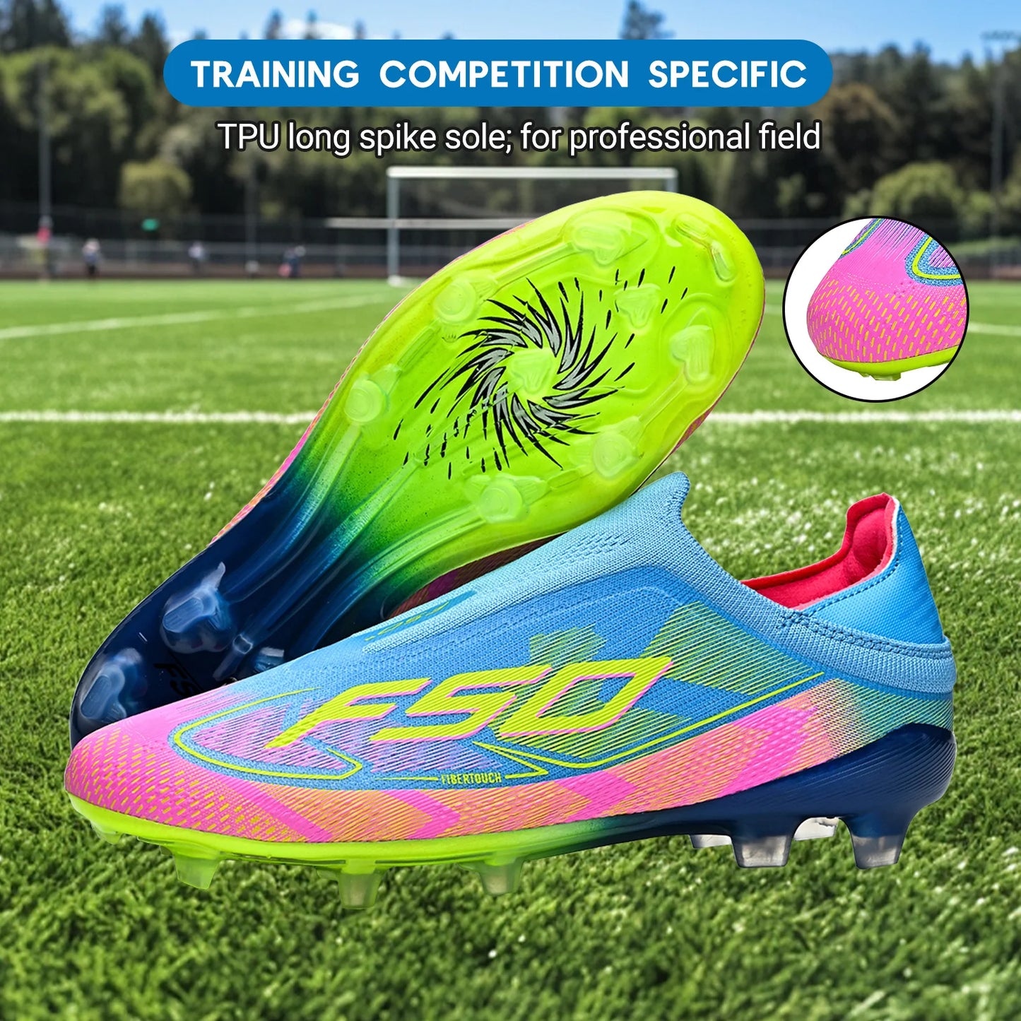 Classic AG/FG Football Shoes with TPU Wear-Resistant Long Studs, PU Mixed Fabric Upper, Non-Slip and Comfortable for Kids' Outdoor Football