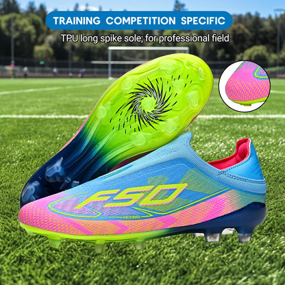 Classic AG/FG Football Shoes with TPU Wear-Resistant Long Studs, PU Mixed Fabric Upper, Non-Slip and Comfortable for Kids' Outdoor Football