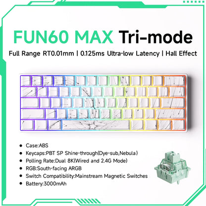 Teclado Mecânico Akko MonsGeek FUN60 com Switch Magnético, 60%, Teclado Gaming, Rapid Trigger 0.01mm, 8K, ARGB, HE/TMR, Teclado Personalizado