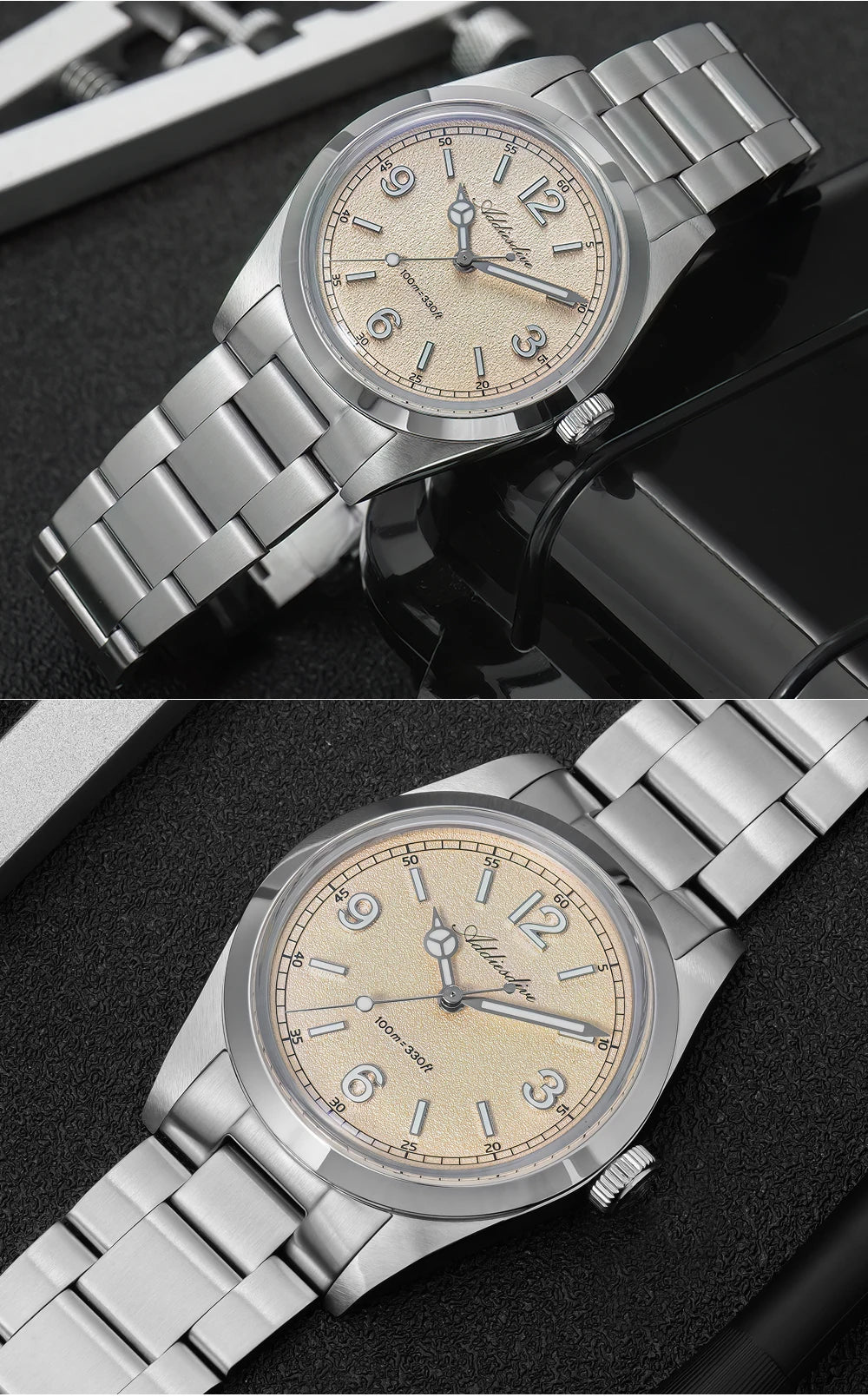 Reloj para hombre ADDIESDIVE AD2518 de 36mm en oferta destacada, cristal de espejo abombado, acero inoxidable 316L, cuarzo, resistente al agua 100m