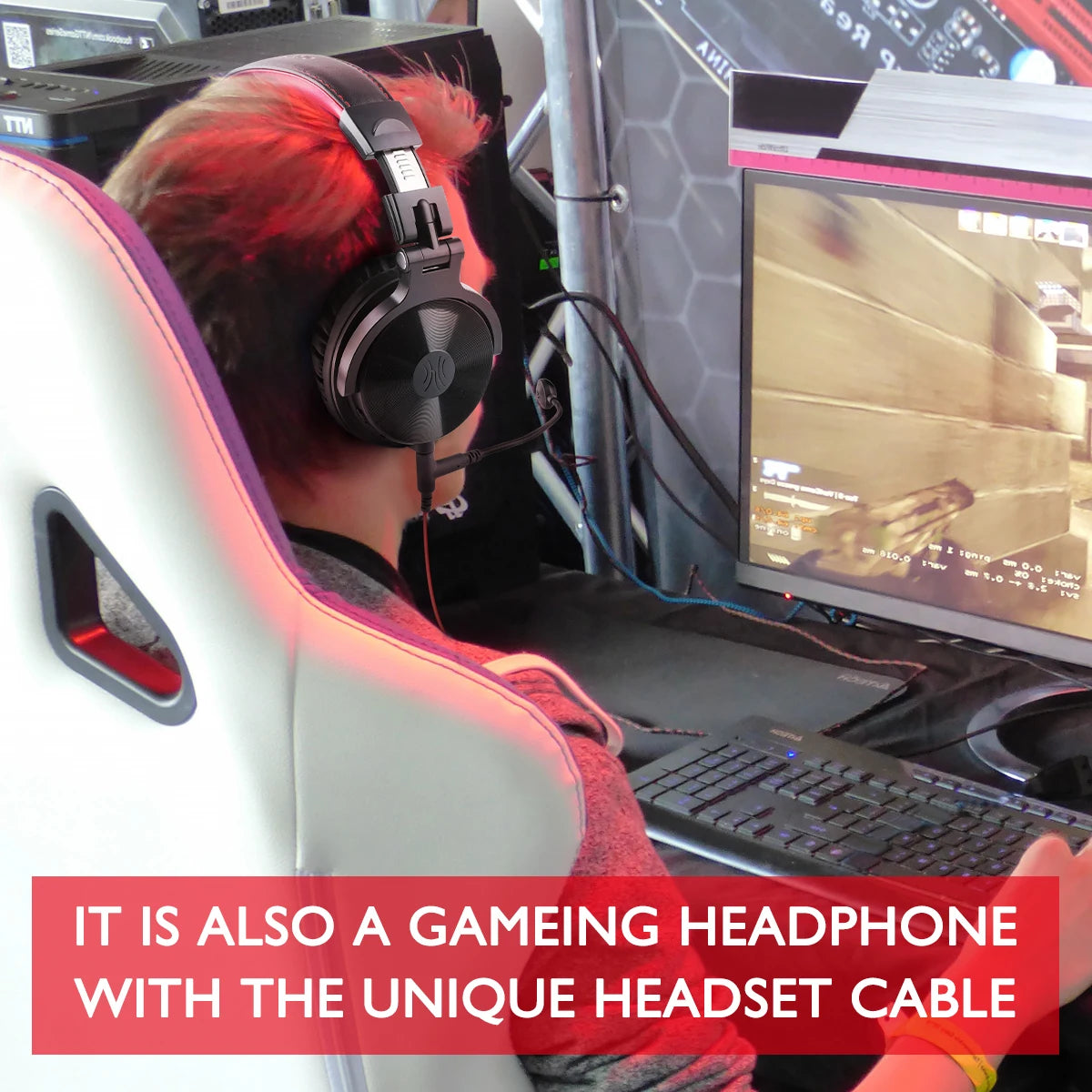 OneOdio 110H kabelloses Bluetooth 5.2 Gaming-Headset – 110H Akkulaufzeit, Over-Ear-Kopfhörer mit tiefem Bass und Mikrofon, kabelgebundenes & kabelloses 2-in-1-Headset für PC und PS4