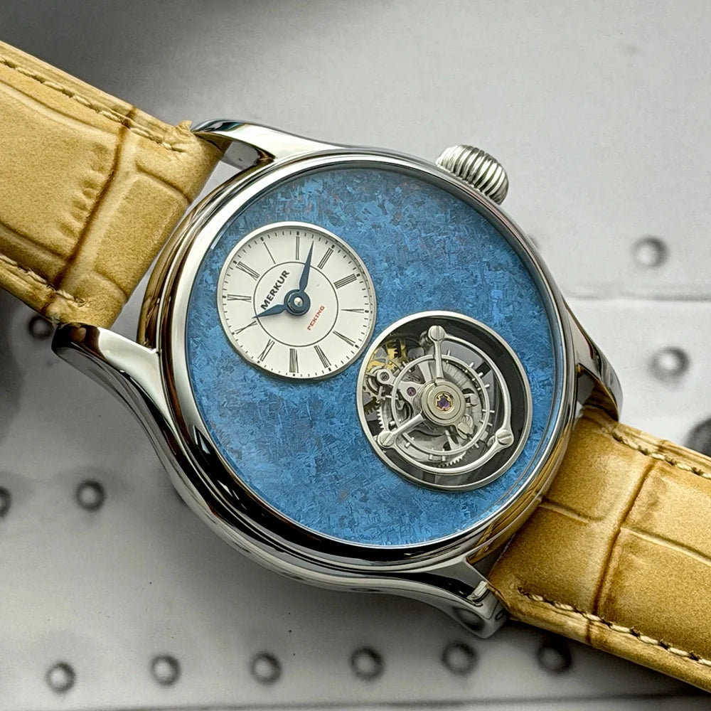 Merkur 100% Tourbillon Watch Men's Natural Stone Dial Sapphire Watch For Men Mechanical Wristwatches Relogio Masculino