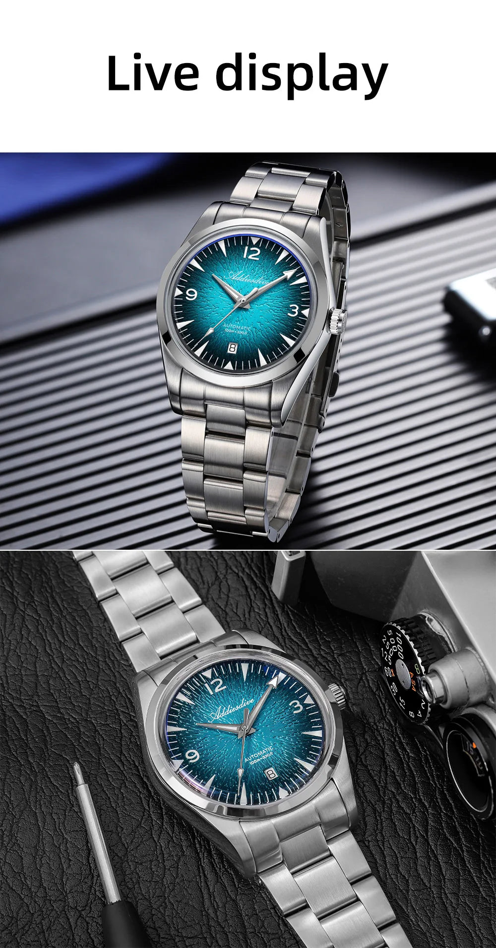 ADDIESDIVE AD2508 Herren-Taucheruhr, leuchtend, 100M wasserdicht, 316L-Edelstahl, 8215-Uhrwerk, automatische mechanische Uhr