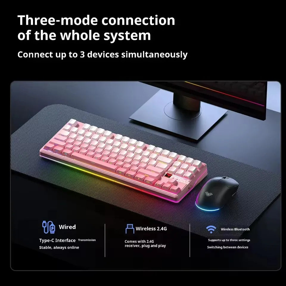 Teclado mecánico AULA F87 Pro V2 inalámbrico de 3 modos, batería de larga duración de 12000mAh, hot-swap, RGB Customi, teclado e-sports para gaming en PC