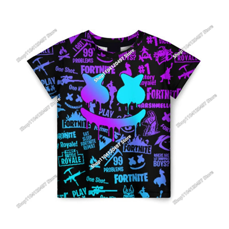 Fortnites 3D-gedrucktes Kurzarm-T-Shirt mit Cartoon-Print, Battle-Royale-Gaming-Shirt für Erwachsene und Kinder, Harajuku-T-Shirt
