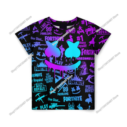 Fortnites 3D-gedrucktes Kurzarm-T-Shirt mit Cartoon-Print, Battle-Royale-Gaming-Shirt für Erwachsene und Kinder, Harajuku-T-Shirt