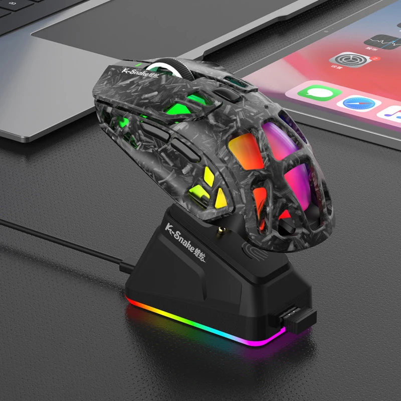 Mouse da gaming leggero Lenovo Tri-Mode con dock di ricarica RGB 12000DPI 2.4G/Bluetooth/cablato mouse ergonomico per PC laptop