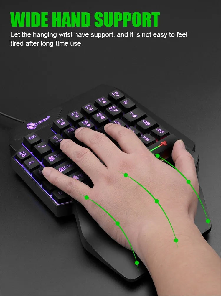 35keys One Handedly Single Hand Mini Gaming Keyboard USB Ultra-slim Wired Backlight Keyboard for Laptop Desktop PC Smartphone