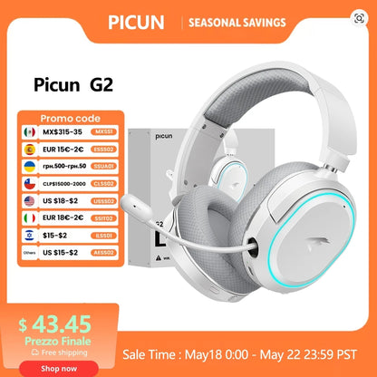 Picun G2 Kabelloses Gaming-Headset Bluetooth 5.3 – 7.1-Surround-Sound, Gaming-Kopfhörer mit 5ms niedriger Latenz und ENC-Mikrofon für PC, PS5, PS4, Switch & Mobilgeräte