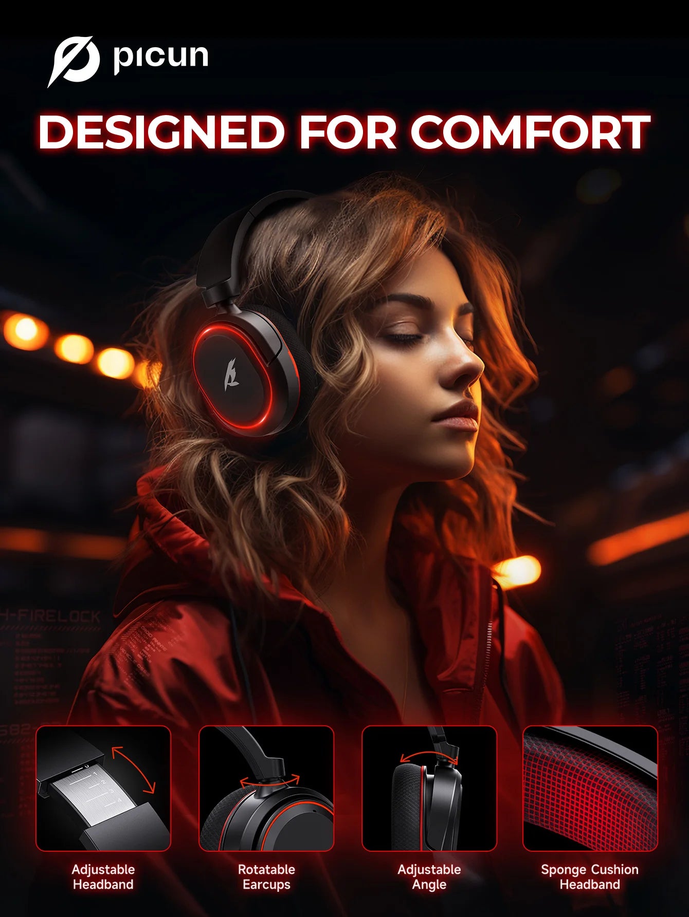 Cuffie da gaming wireless Picun G2 Bluetooth 5.3 – audio surround 7.1, microfono ENC, batteria 100H, cuffie a bassa latenza per PC, PS5, PS4, Switch e dispositivi mobili