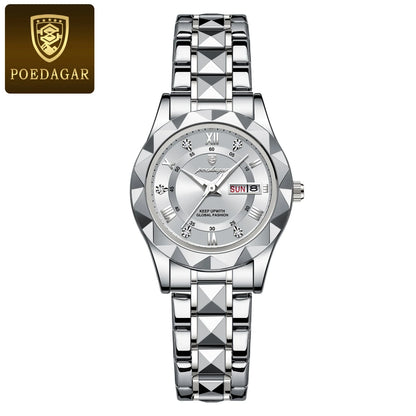 POEDAGAR Top Luxury Watches For Women Stainless Steel Week Date Woman Wristwatch Luminous Waterproof Fashion Quartz Ladies Watch