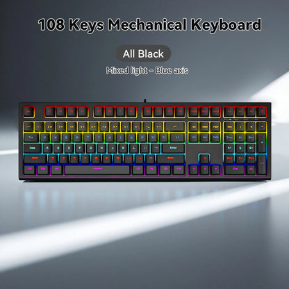 Teclado Gaming Mecânico com Fio de 108 Teclas e Retroiluminação RGB | Chip Gaming | Baixa Latência | Anti-Ghosting | para Jogadores de PC Win/Mac