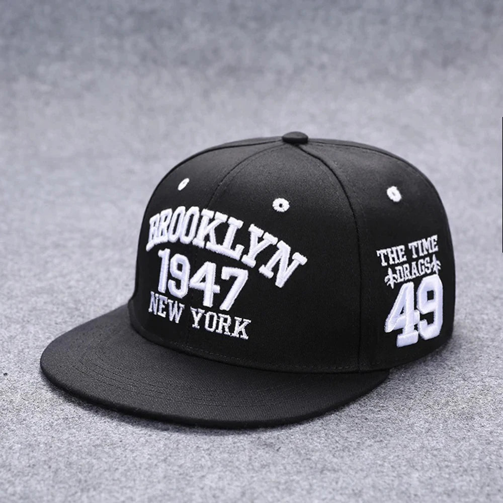 Baseballcap mit flachem Schirm, Buchstabenstickerei für Herren, vielseitig kombinierbar, Damen-Sommer-Hip-Hop-Hut, Outdoor-Sonnenschutz, verstellbare Schirmmütze