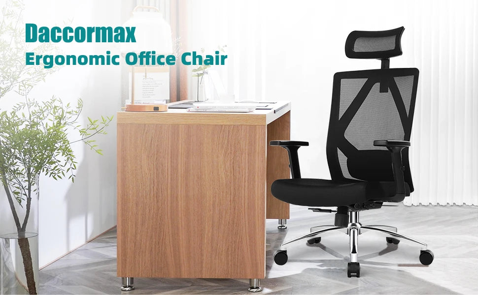 Daccormax Ergonomic Office Chair, Mesh Desk Chair Adjustable Lumbar Support, Swivel Tilt Wheels for Home Office Gaming